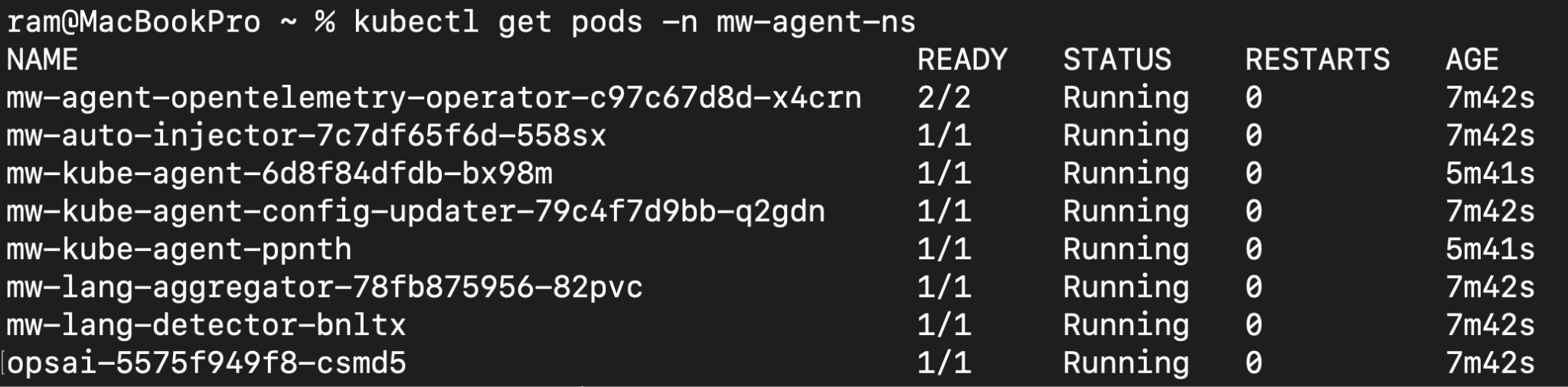 middleware kubernetes agent pods ready status