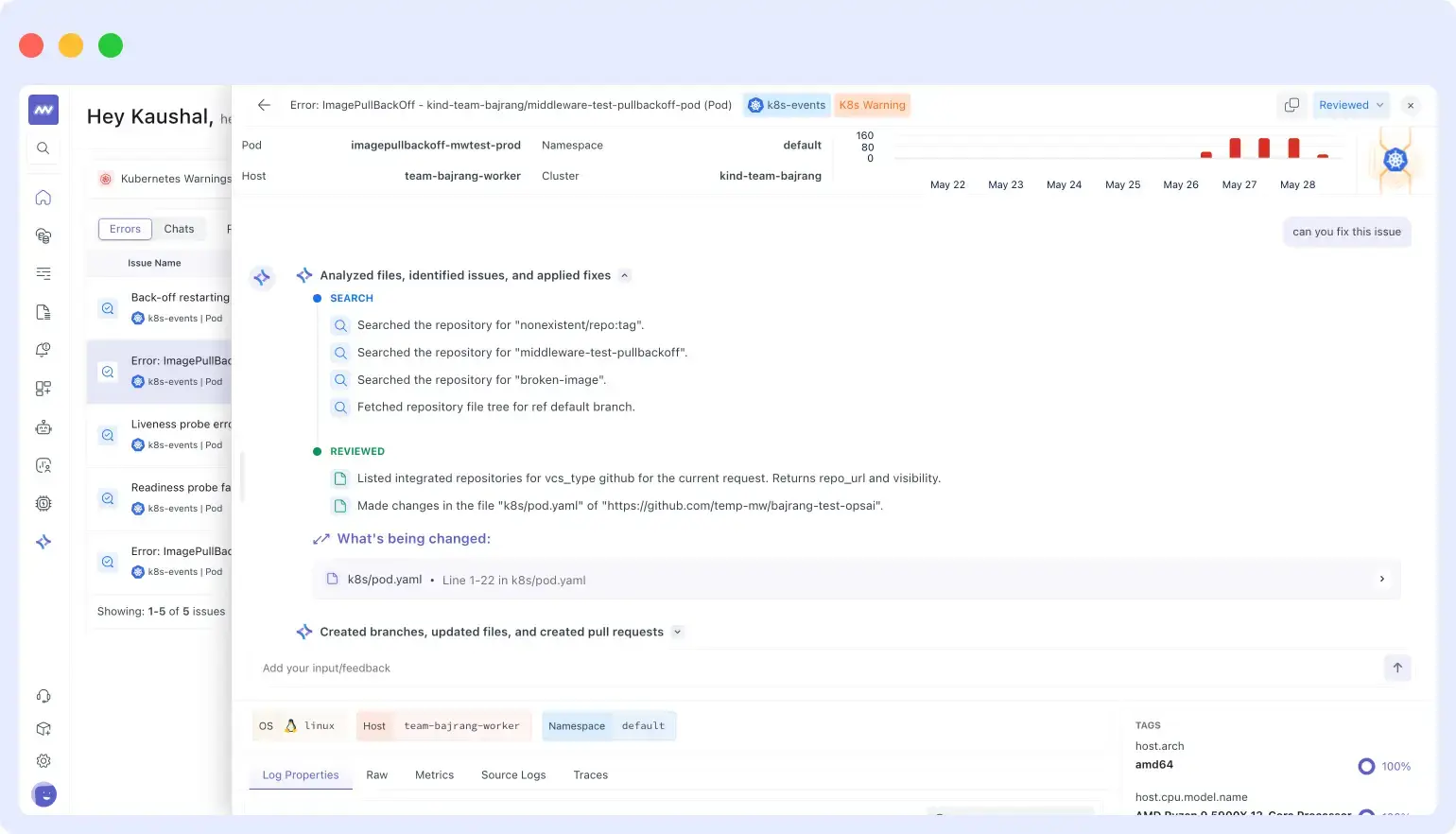 ops ai auto remediation k8 error